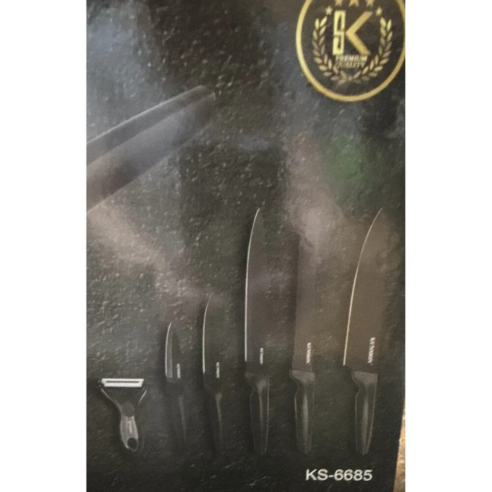 Kunsion MARMO+BIO KS-6685 6pc Marble Coating Knife Set w/ Peeler Black